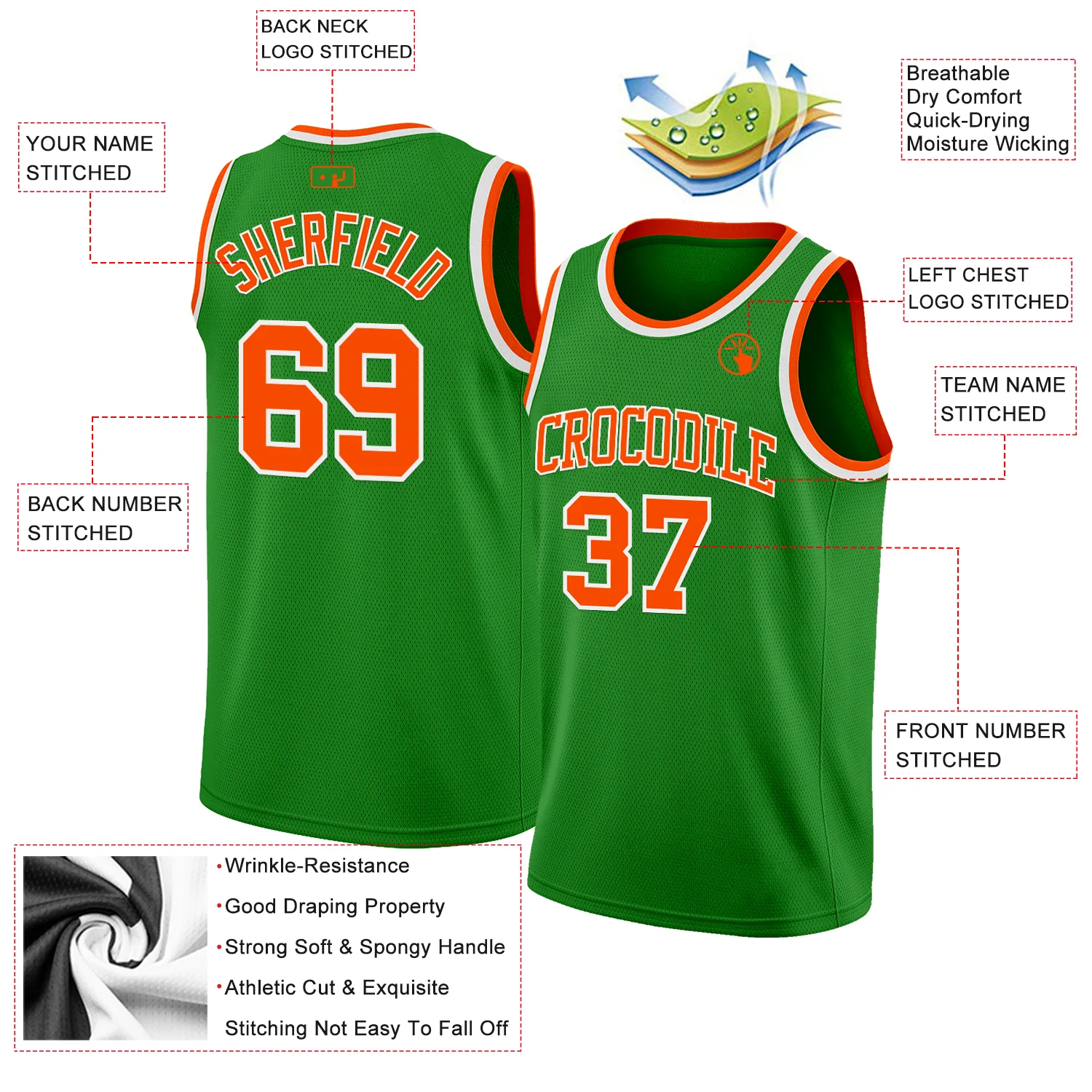 Custom Grass Green Orange-White Authentic Basketball Jersey - Image 2
