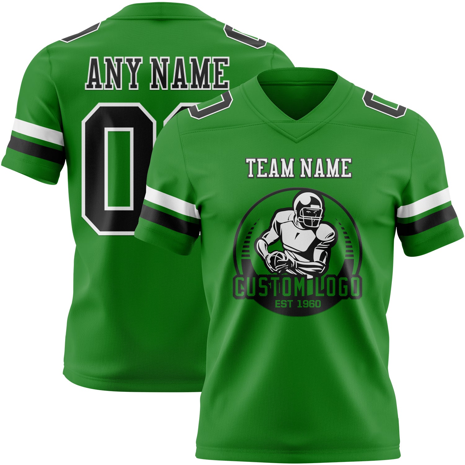 Custom Grass Green Black-White Authentic Football Jersey - Image 2