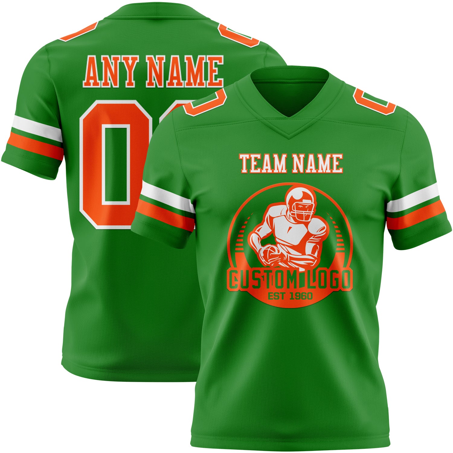 Custom Grass Green Orange-White Authentic Football Jersey - Image 2