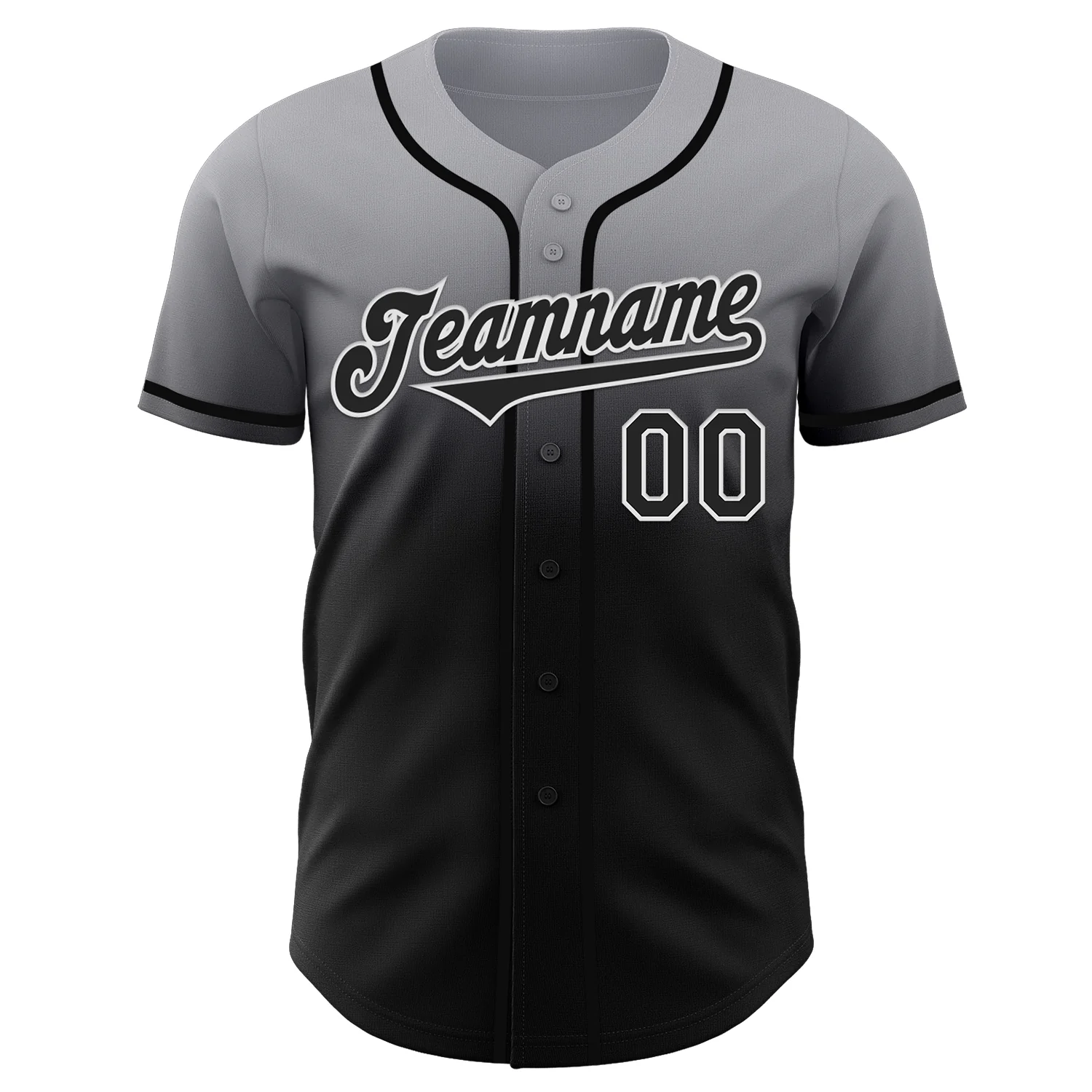 Custom Gray Black-White Authentic Fade Fashion Baseball Jersey - Image 2