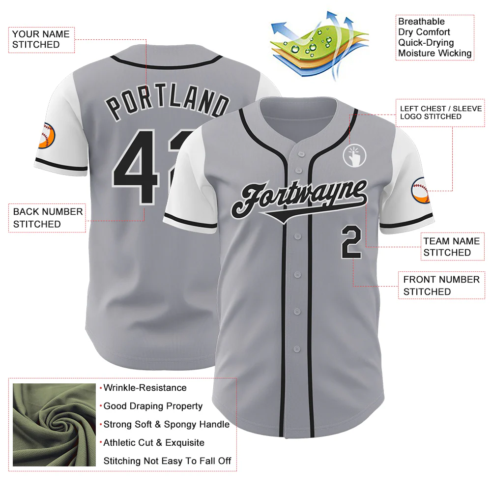 Custom Gray Black-White Authentic Two Tone Baseball Jersey - Image 3
