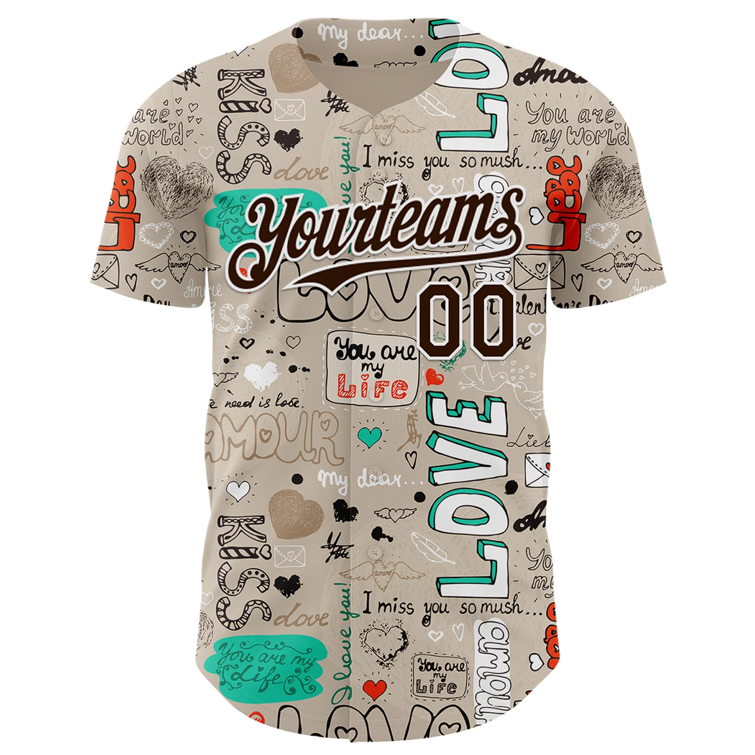 Custom Gray Brown-White Valentine's Day Love Authentic Baseball Jersey - Image 2