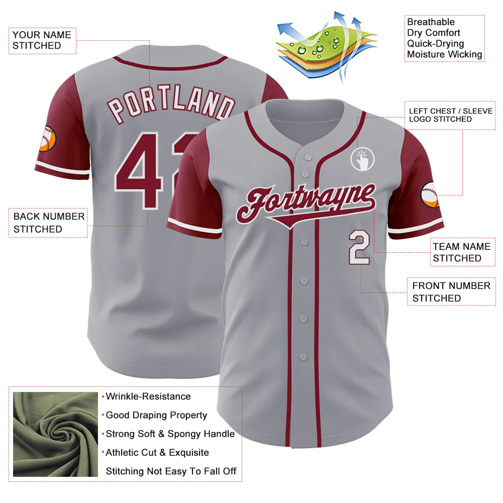 Custom Gray Crimson-White Authentic Two Tone Baseball Jersey - Image 3