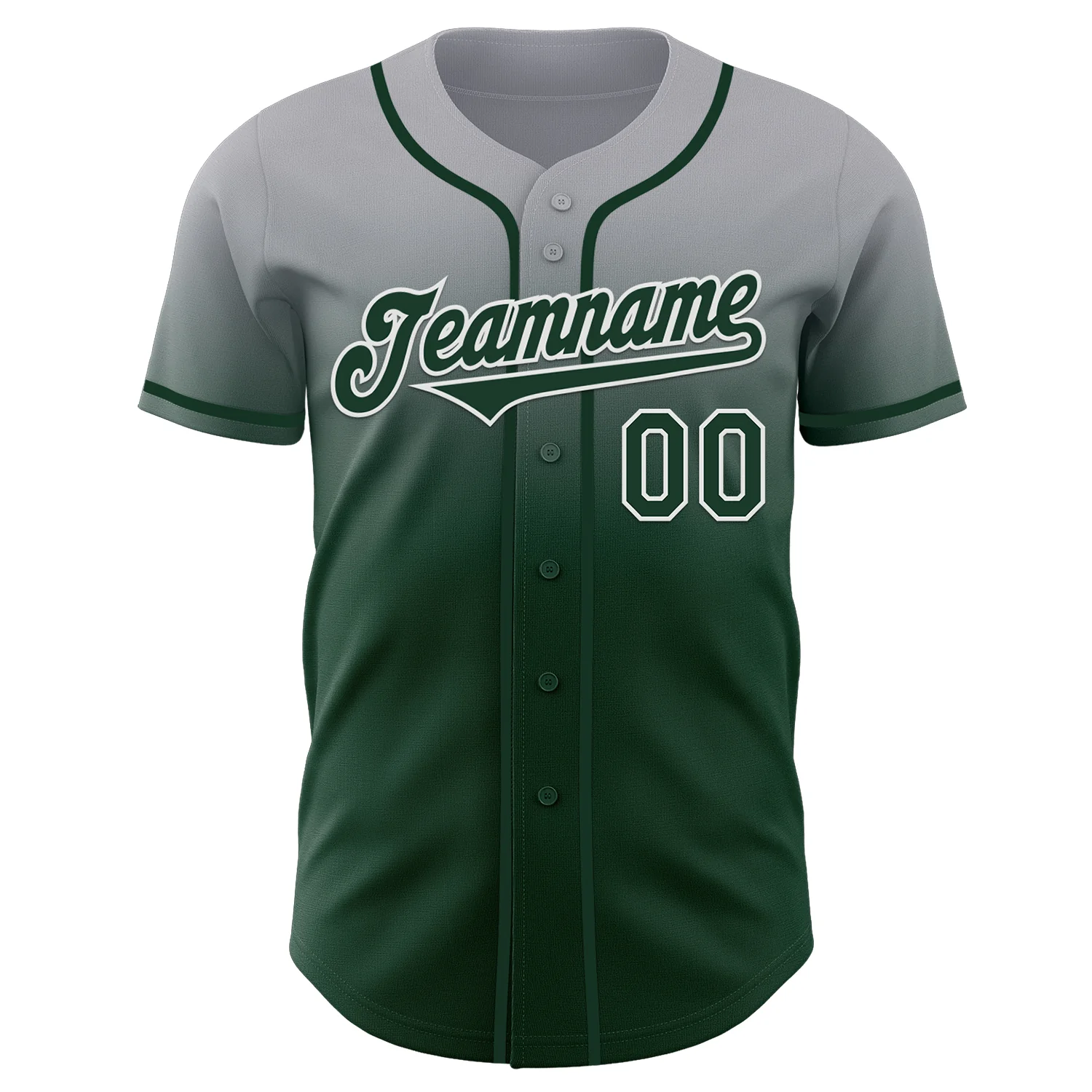 Custom Gray Green-White Authentic Fade Fashion Baseball Jersey - Image 2