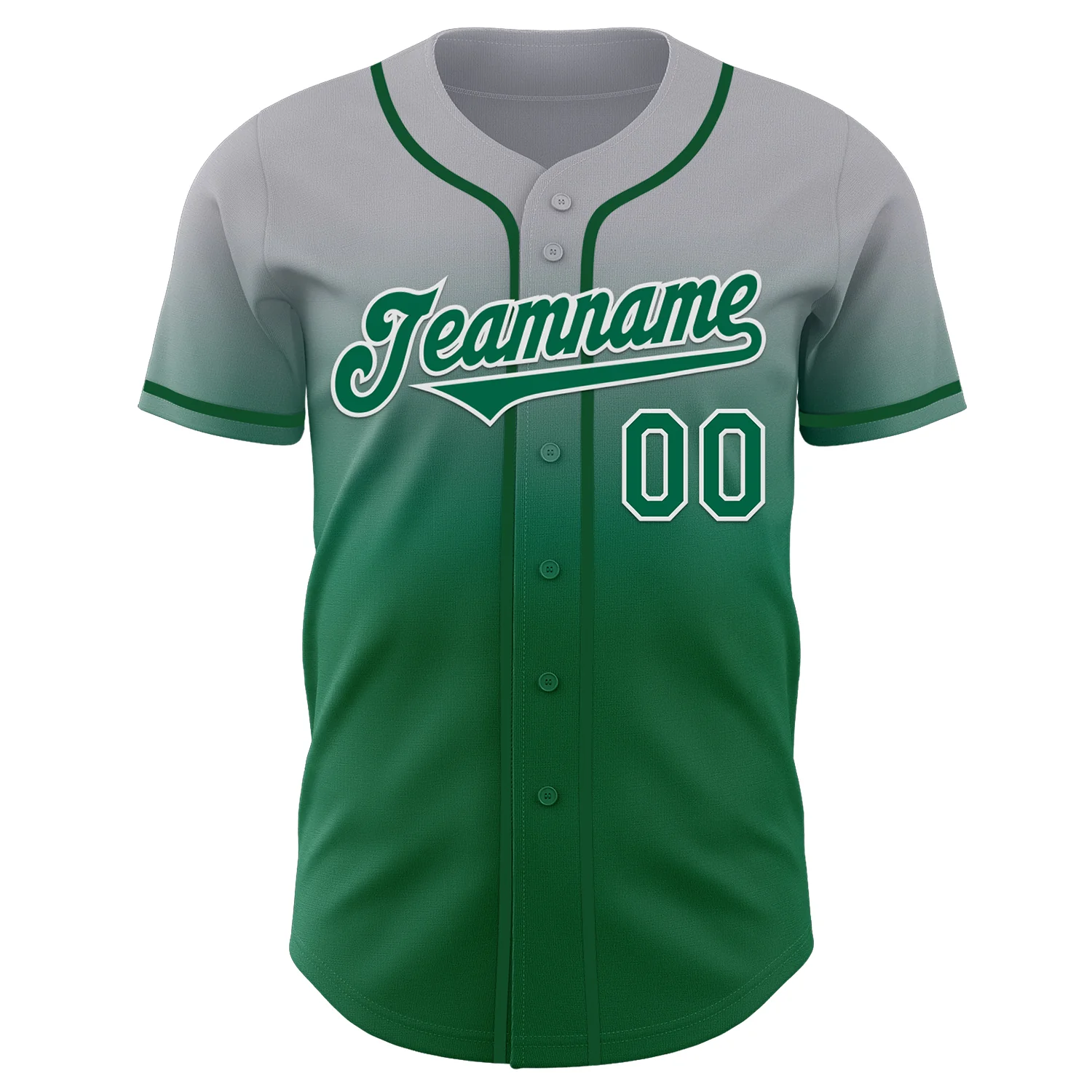 Custom Gray Kelly Green-White Authentic Fade Fashion Baseball Jersey - Image 2
