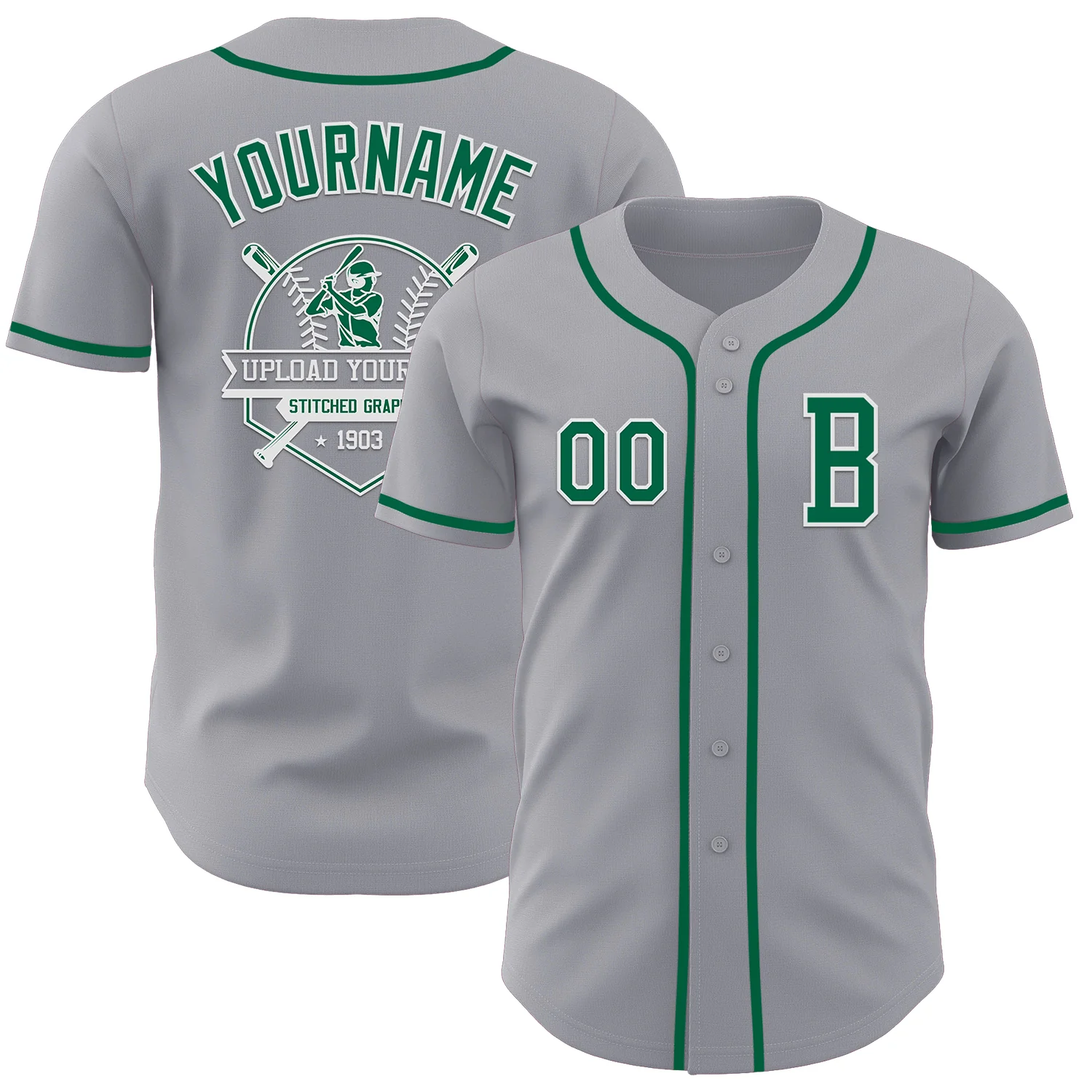 Custom Gray Kelly Green-White Authentic Baseball Jersey - Image 5