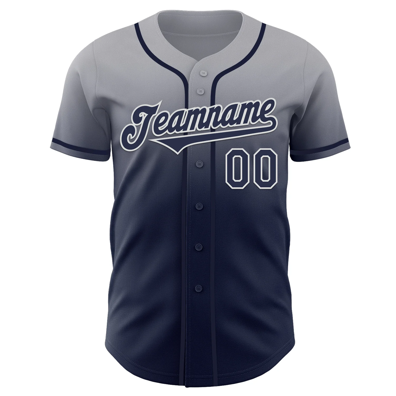 Custom Gray Navy-White Authentic Fade Fashion Baseball Jersey - Image 2
