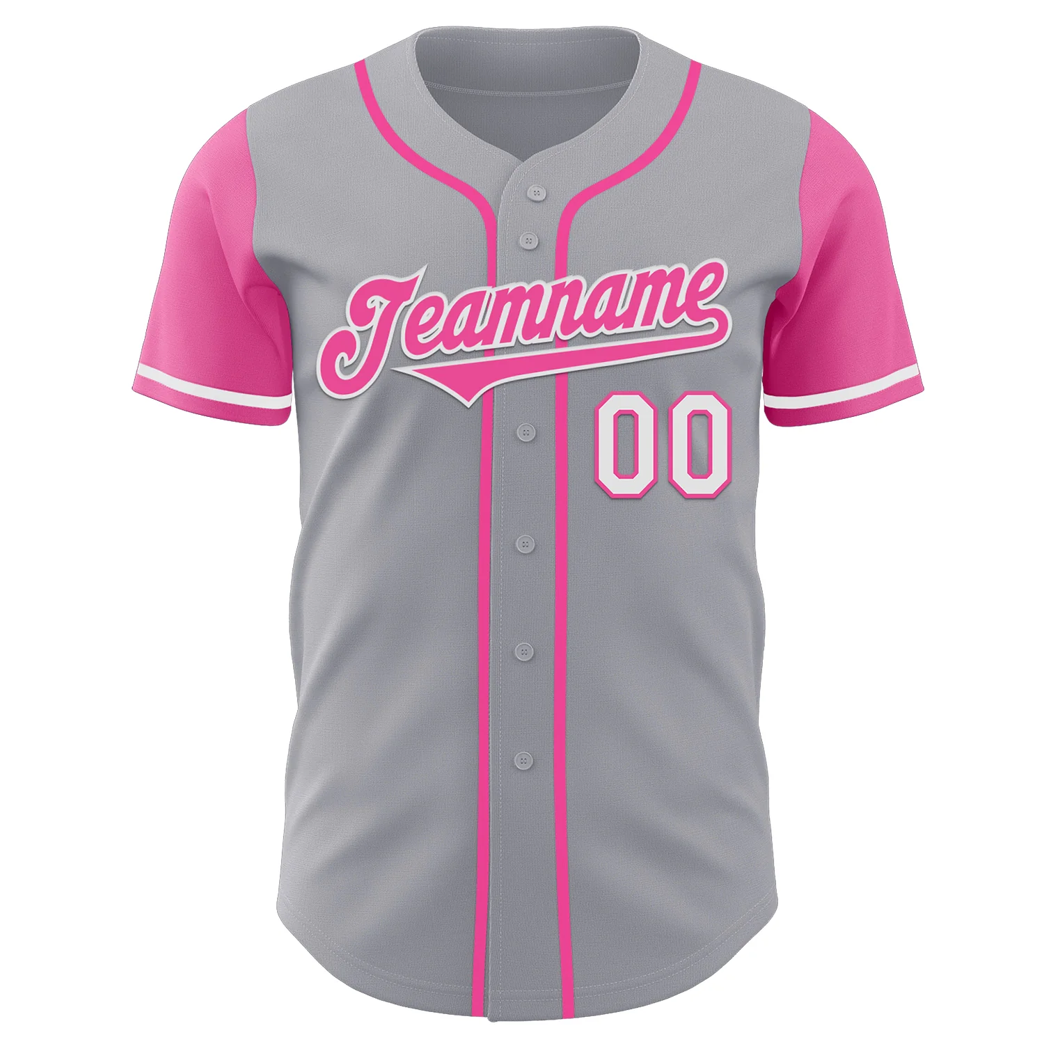 Custom Gray Pink-White Authentic Two Tone Baseball Jersey - Image 2