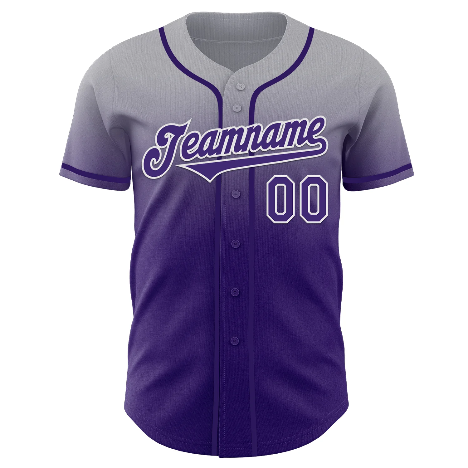 Custom Gray Purple-White Authentic Fade Fashion Baseball Jersey - Image 2