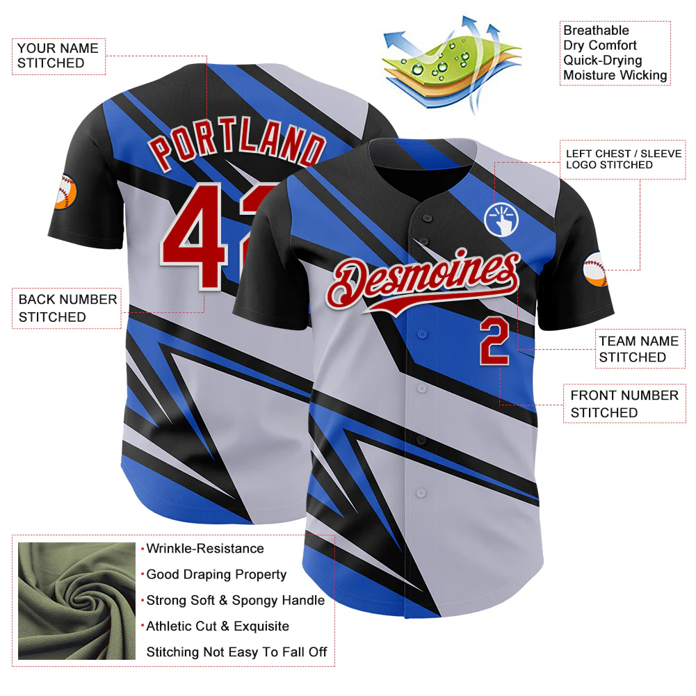 Custom Gray Red White-Blue Car Racing Formula Auto Motorsport Authentic Baseball Jersey - Image 3