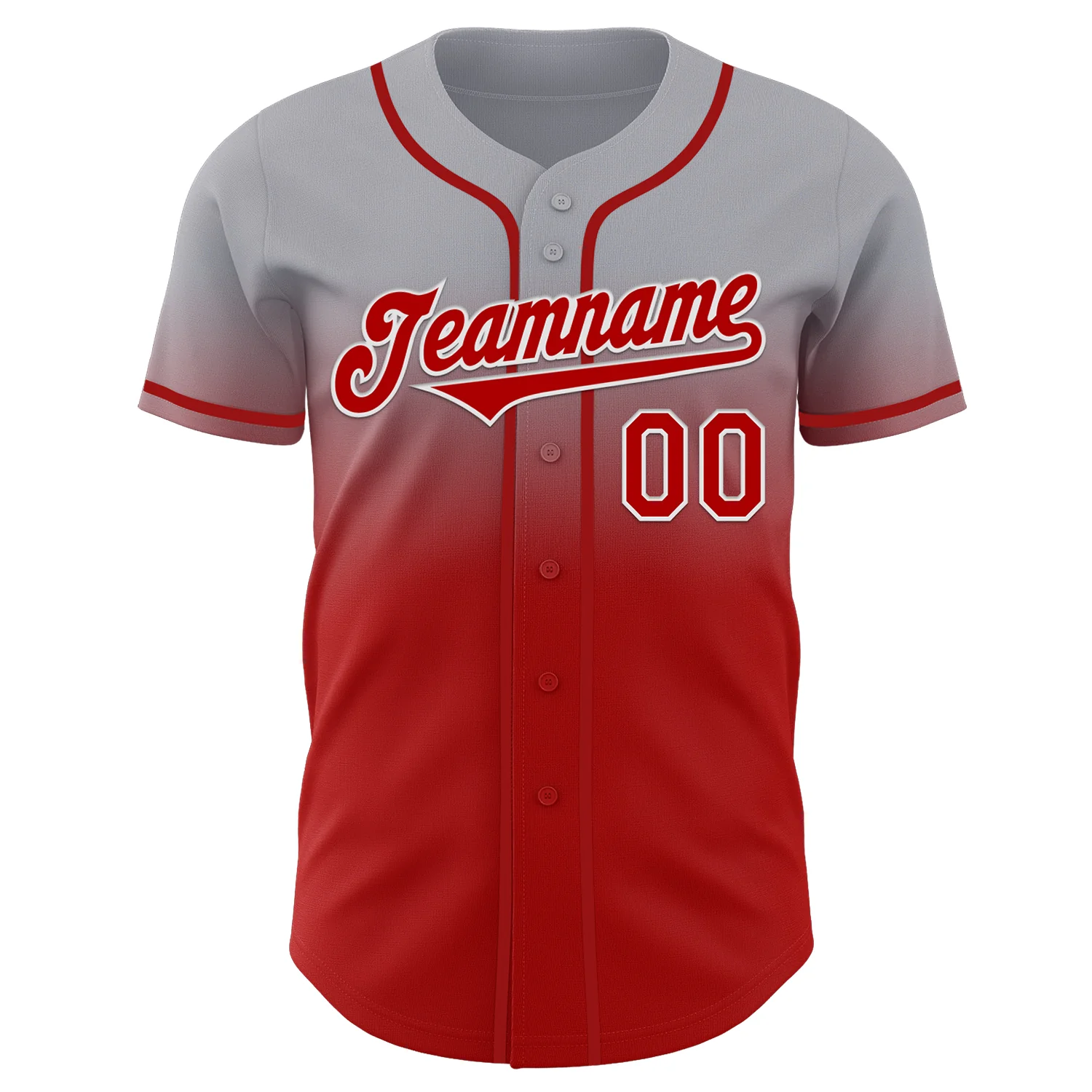 Custom Gray Red-White Authentic Fade Fashion Baseball Jersey - Image 2