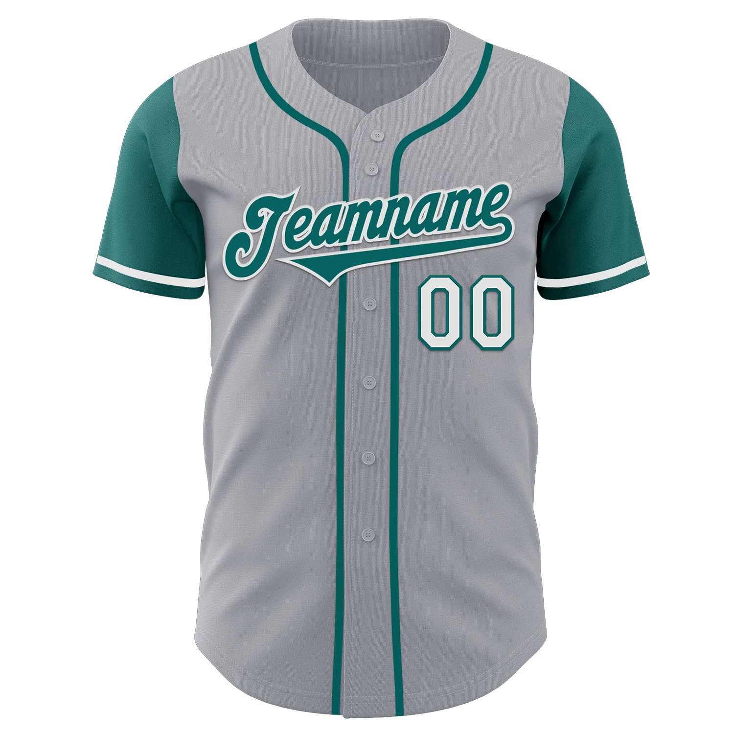 Custom Gray Teal-White Authentic Two Tone Baseball Jersey - Image 2