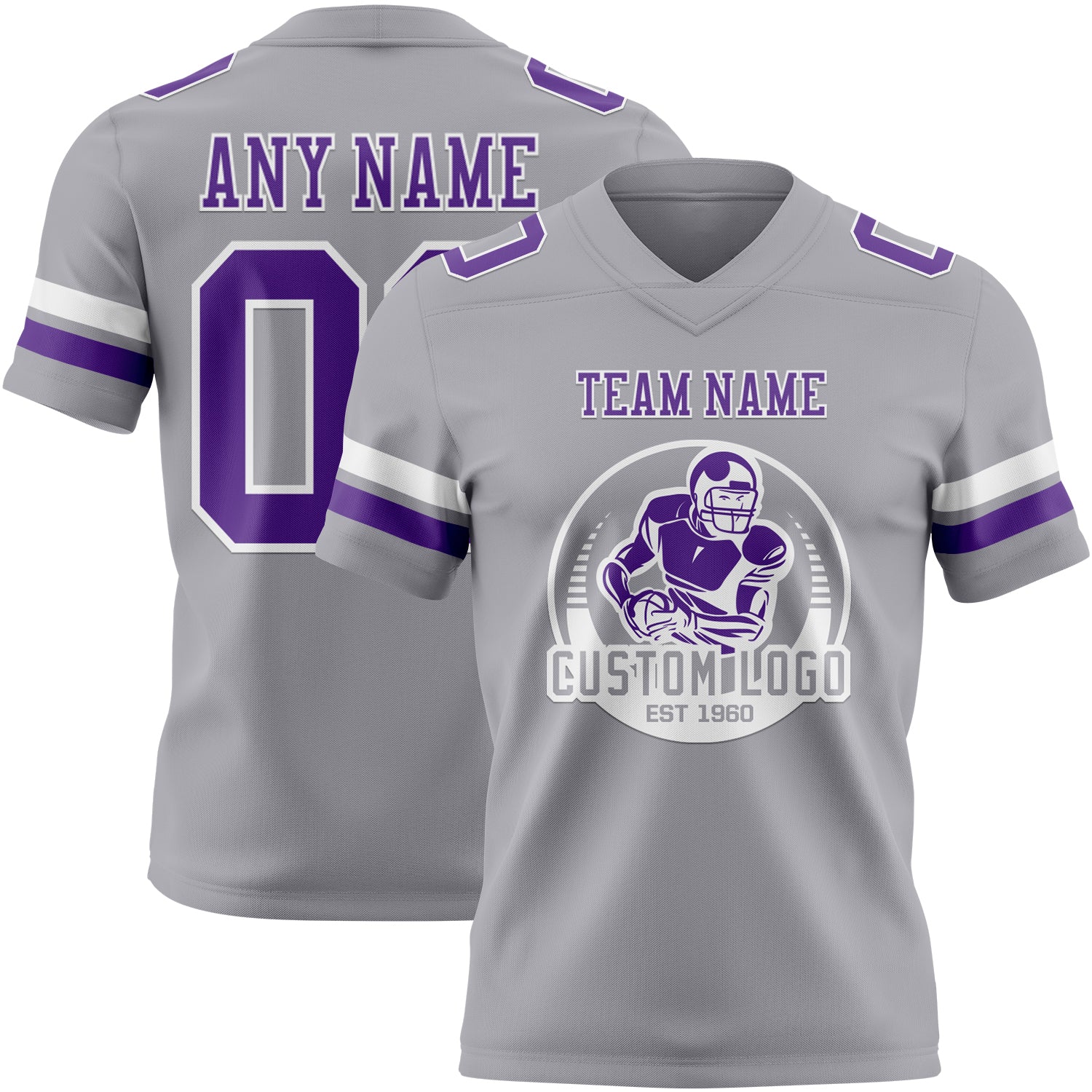 Custom Gray Purple-White Authentic Football Jersey - Image 2