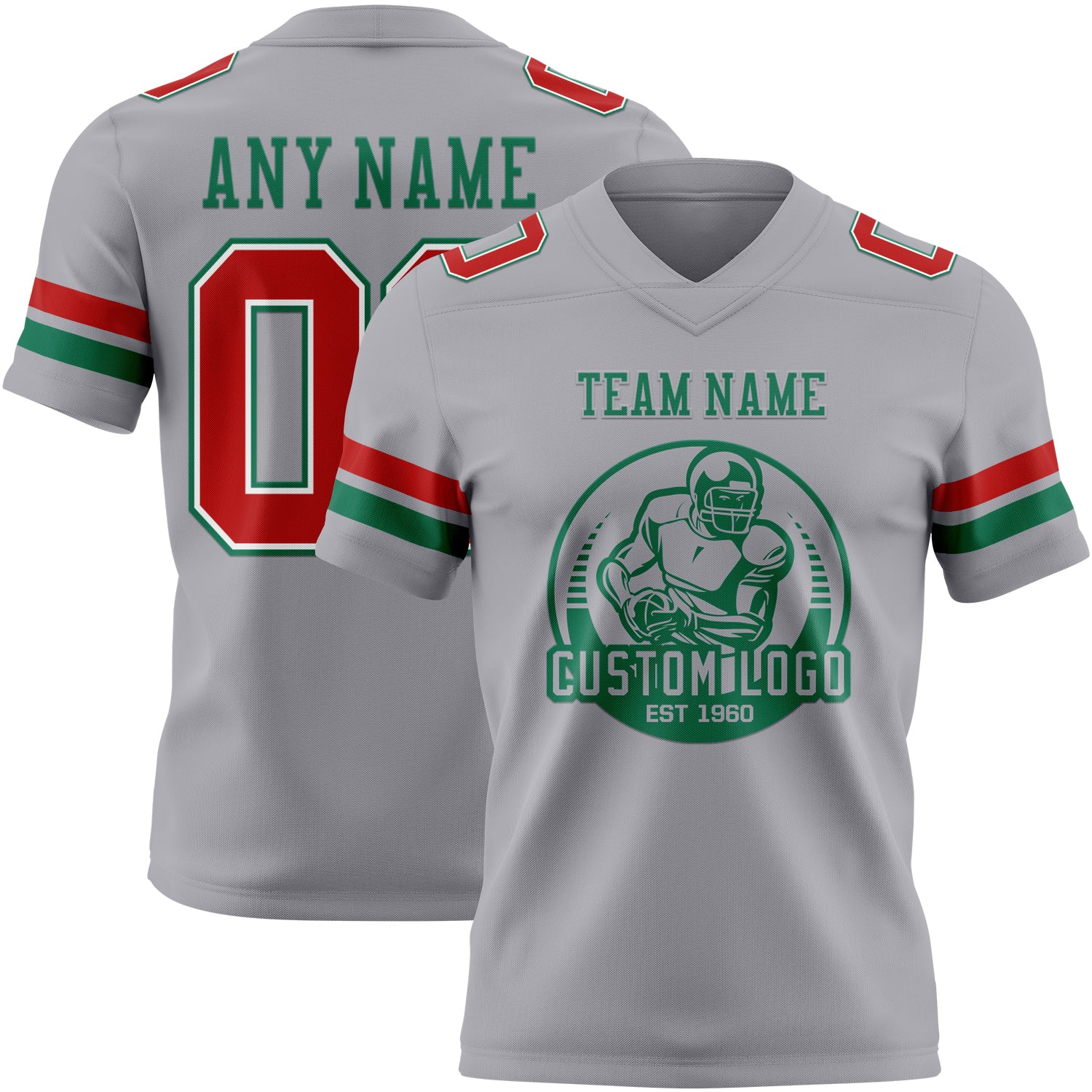 Custom Gray Red White-Kelly Green Authentic Football Jersey - Image 2