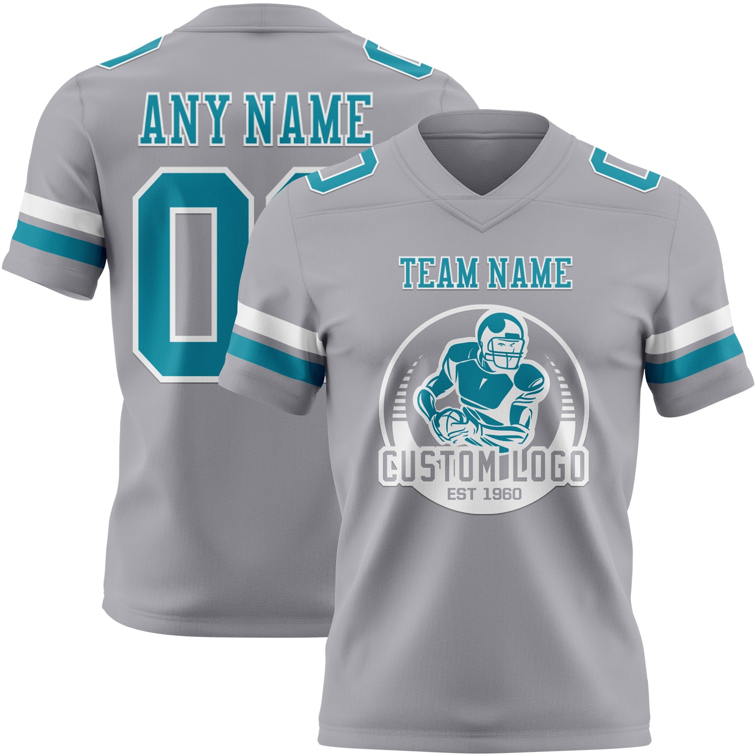 Custom Gray Teal-White Authentic Football Jersey - Image 2