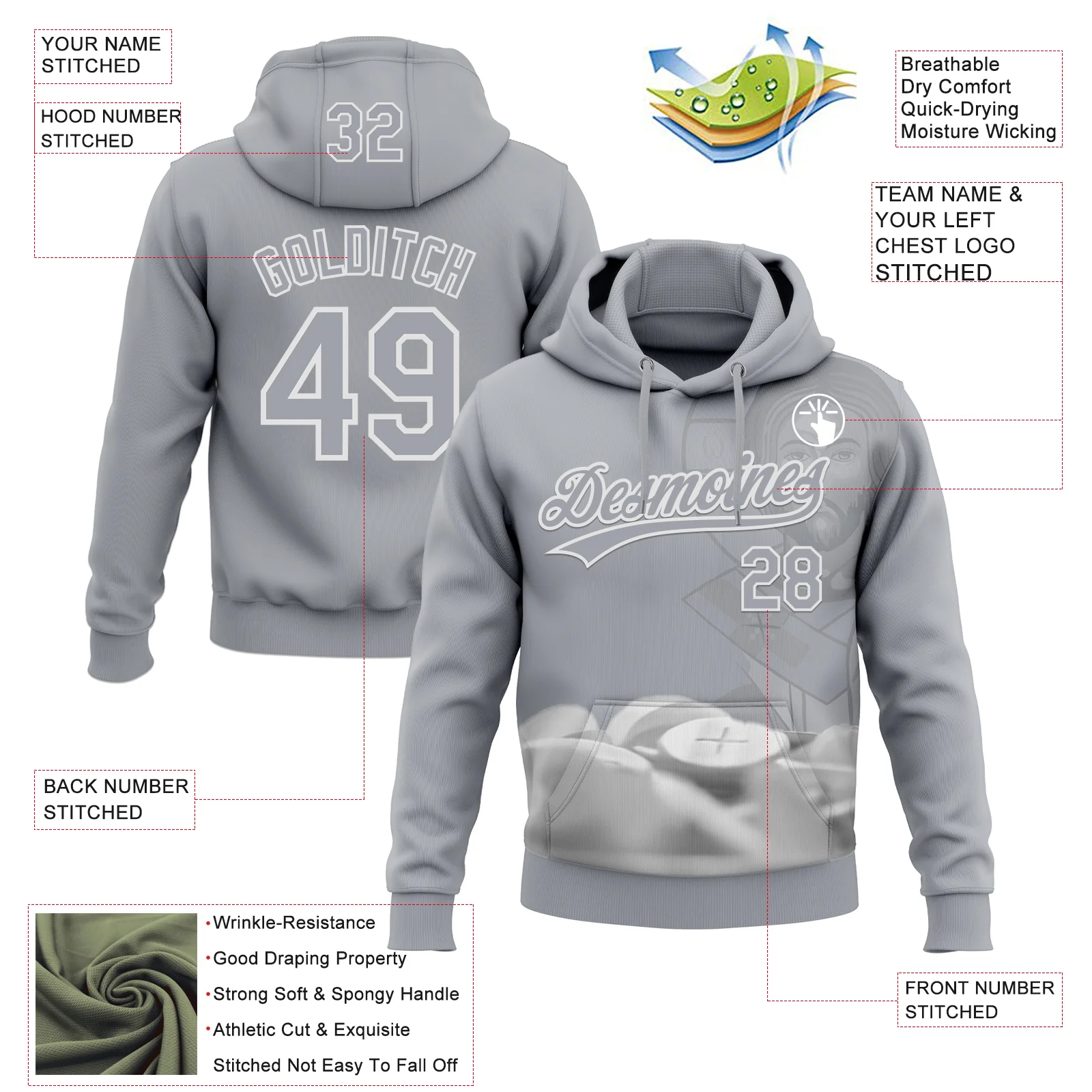 Custom Stitched Gray White Religion Jesus Christ Pullover Sweatshirt Hoodie - Image 4