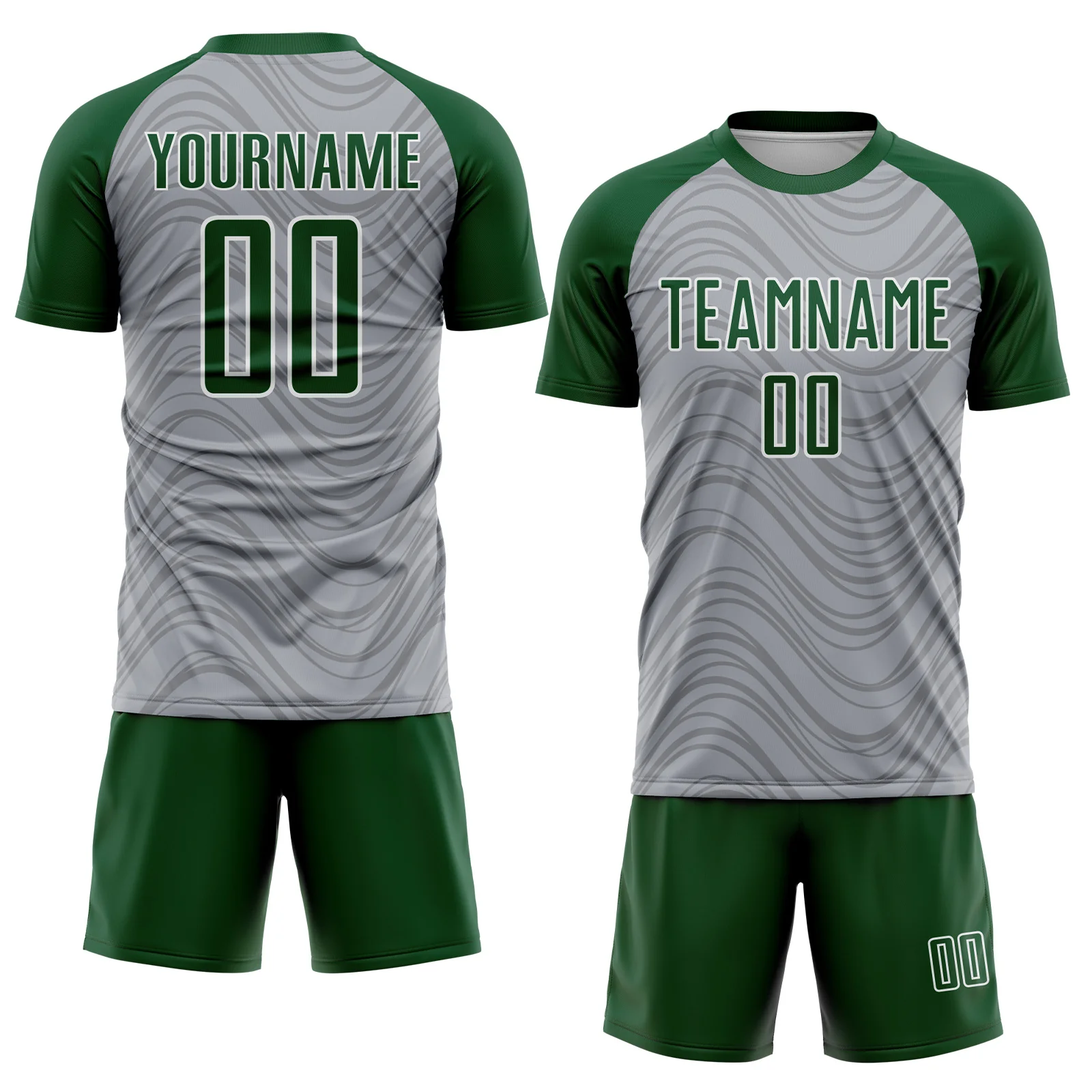 Custom Gray Green-White Wavy Lines Sports Sublimation Soccer Uniform Jersey - Image 2