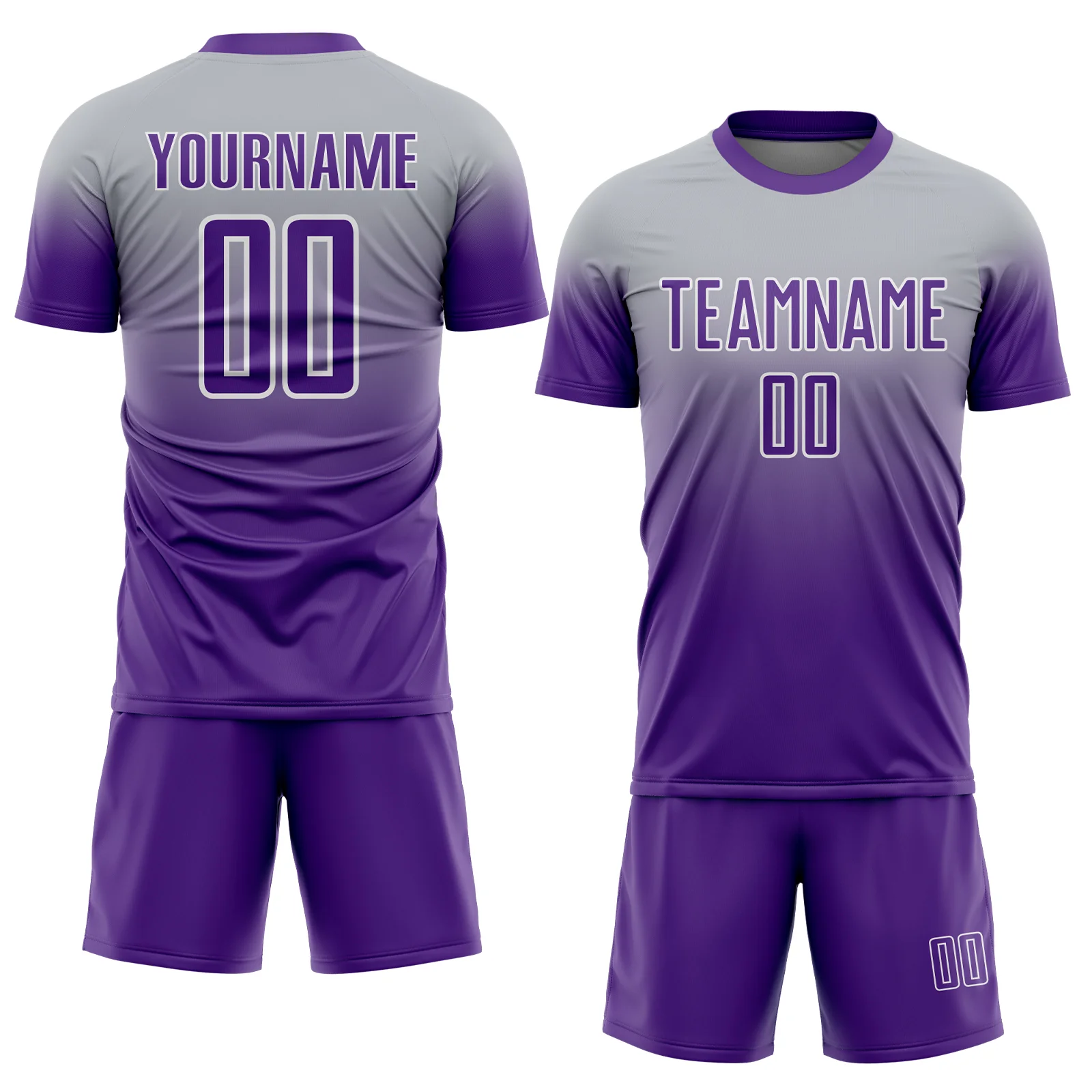 Custom Gray Purple-White Fade Fashion Sublimation Soccer Uniform Jersey - Image 2