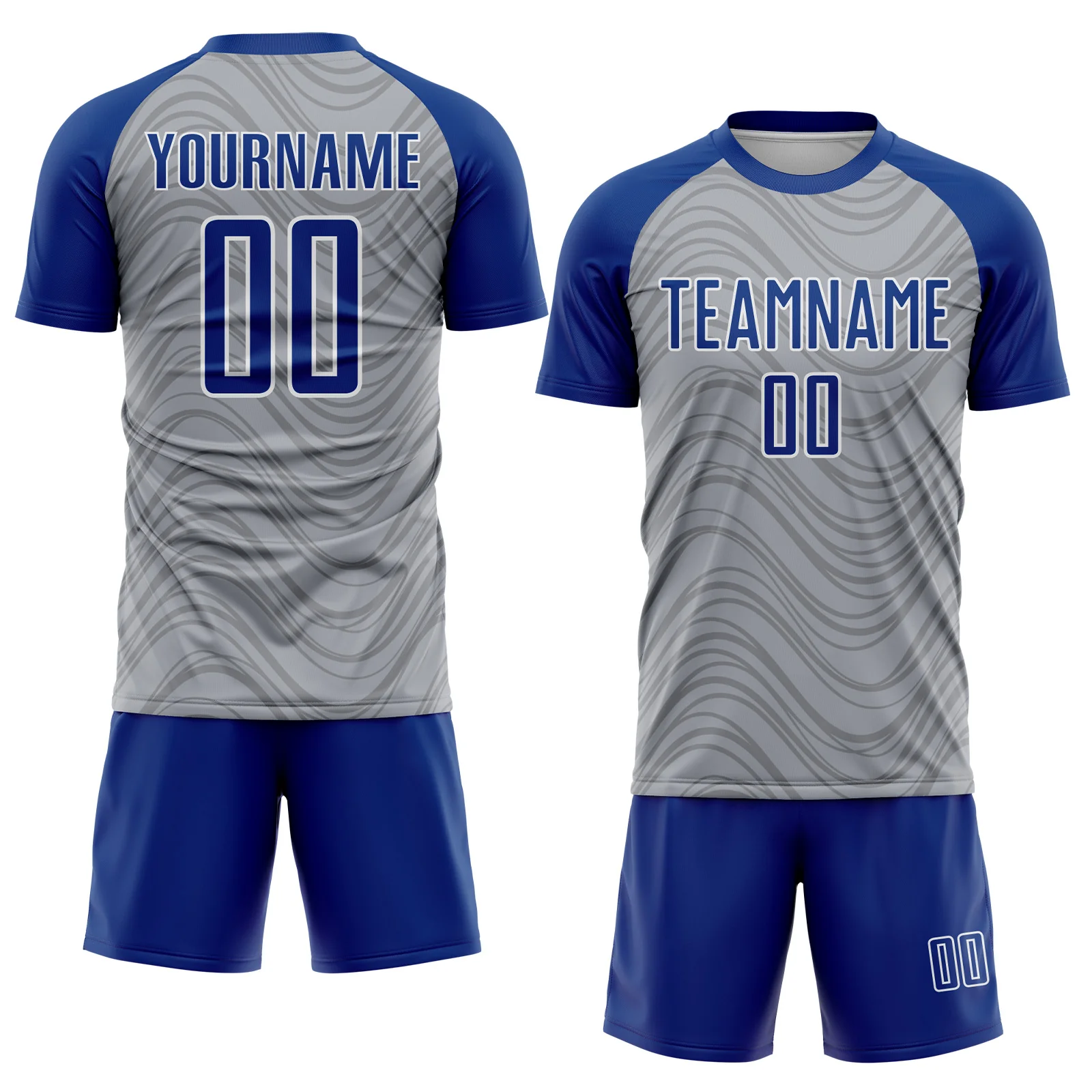 Custom Gray Royal-White Wavy Lines Sports Sublimation Soccer Uniform Jersey - Image 2