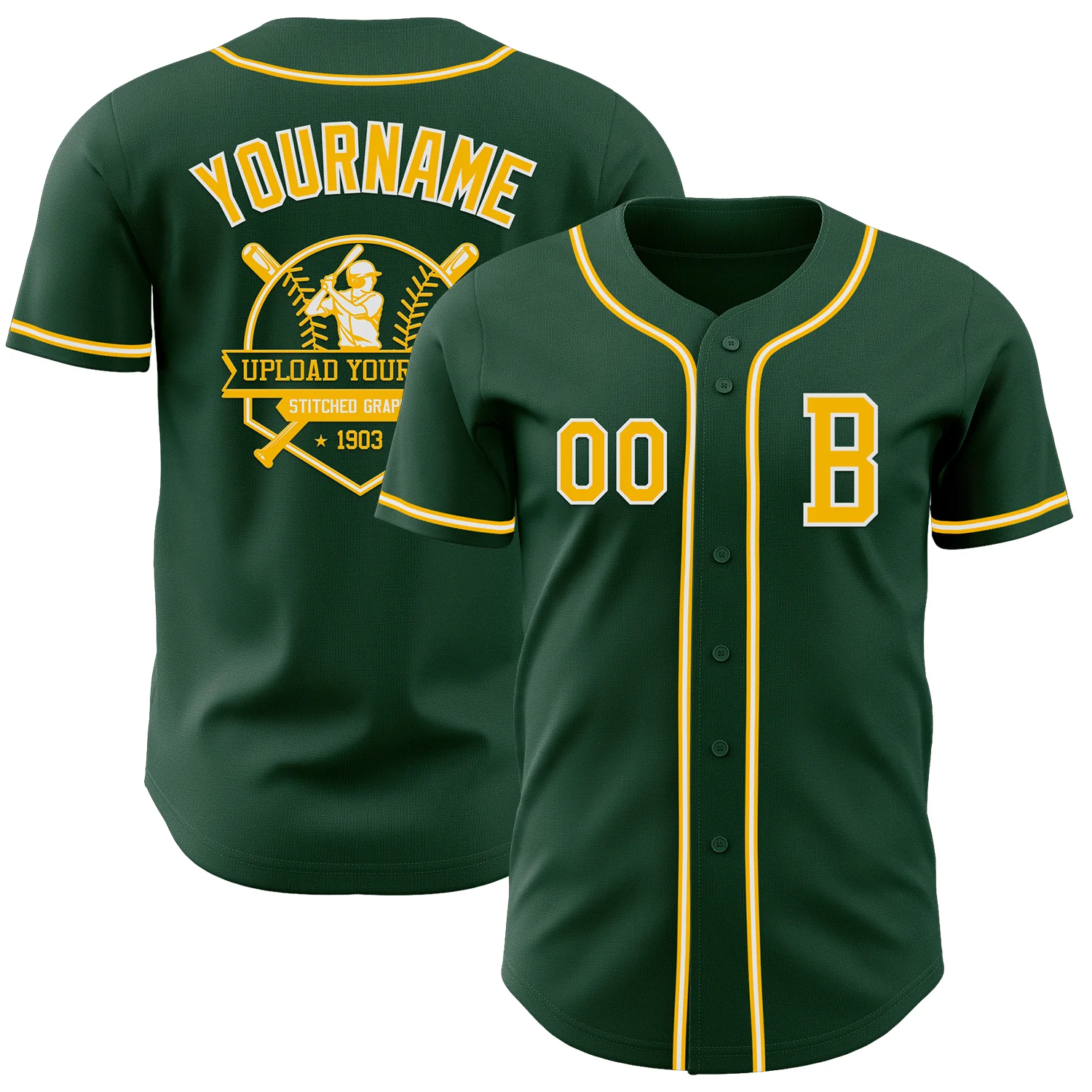 Custom Green Gold-White Authentic Baseball Jersey - Image 5