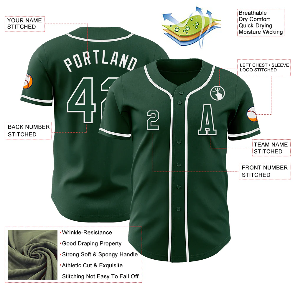 Custom Green White Authentic Baseball Jersey - Image 2