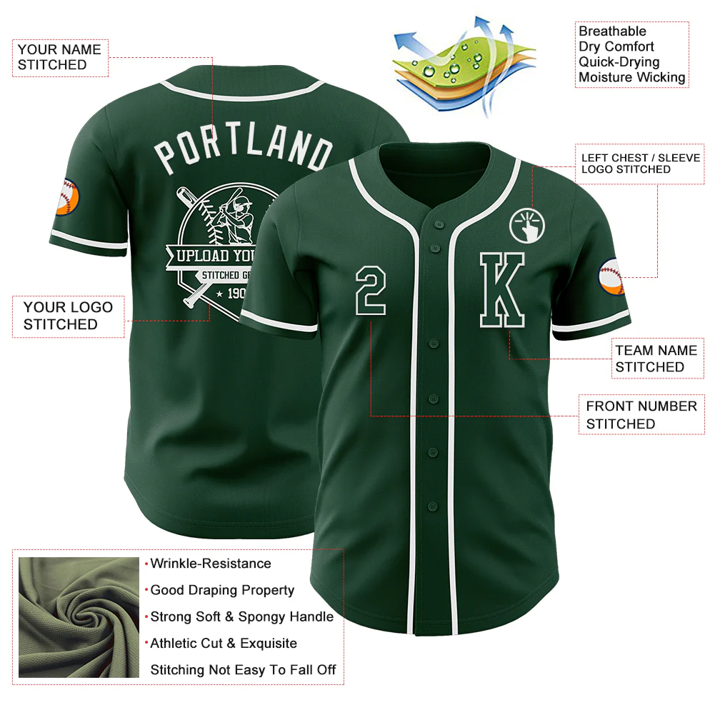 Custom Green White Authentic Baseball Jersey - Image 6