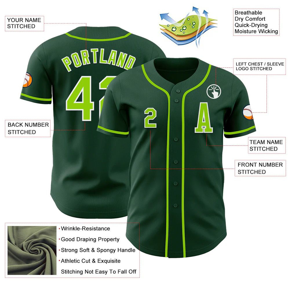 Custom Green Neon Green-White Authentic Baseball Jersey - Image 2