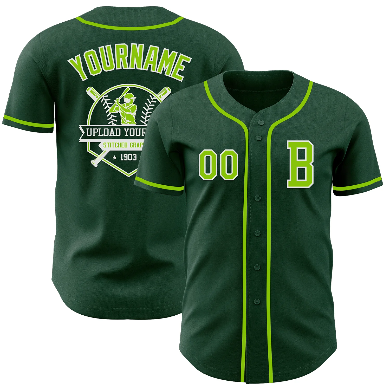 Custom Green Neon Green-White Authentic Baseball Jersey - Image 5