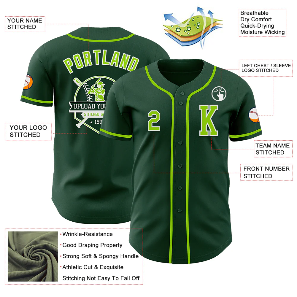 Custom Green Neon Green-White Authentic Baseball Jersey - Image 6