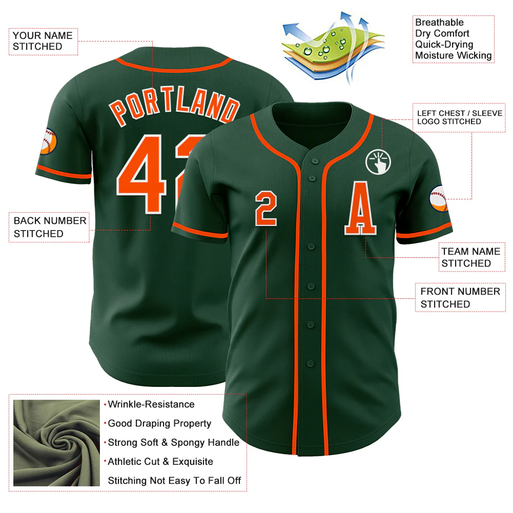 Custom Green Orange-White Authentic Baseball Jersey - Image 2