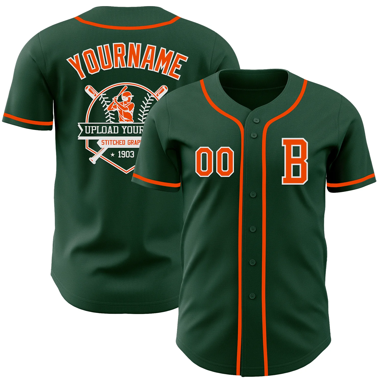 Custom Green Orange-White Authentic Baseball Jersey - Image 5