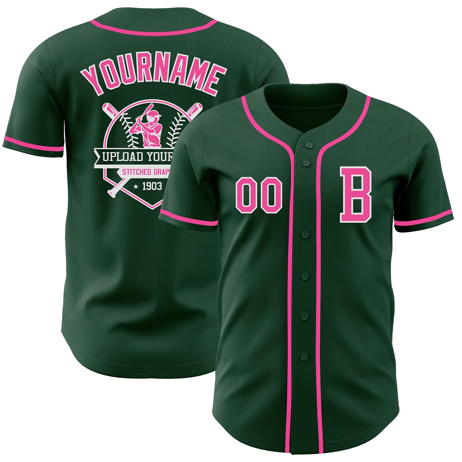 Custom Green Pink-White Authentic Baseball Jersey - Image 5
