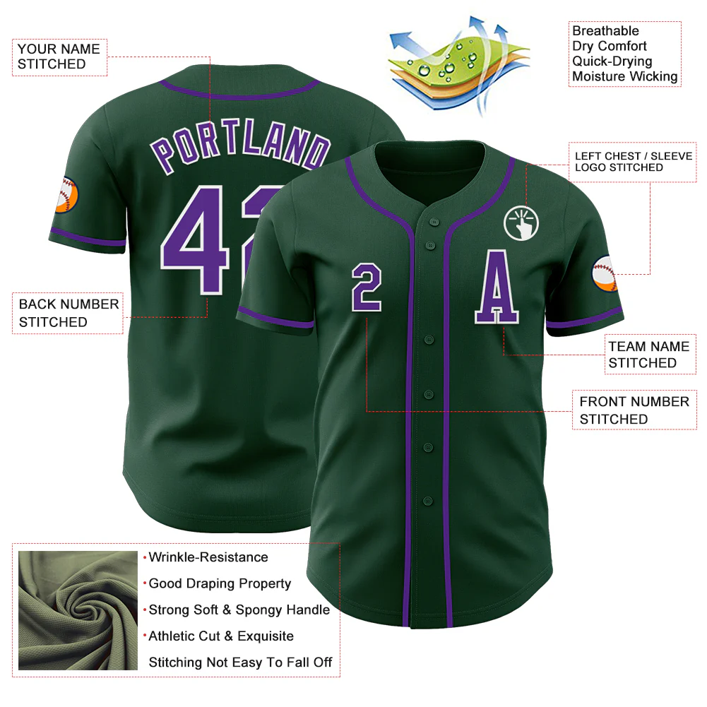 Custom Green Purple-White Authentic Baseball Jersey - Image 2