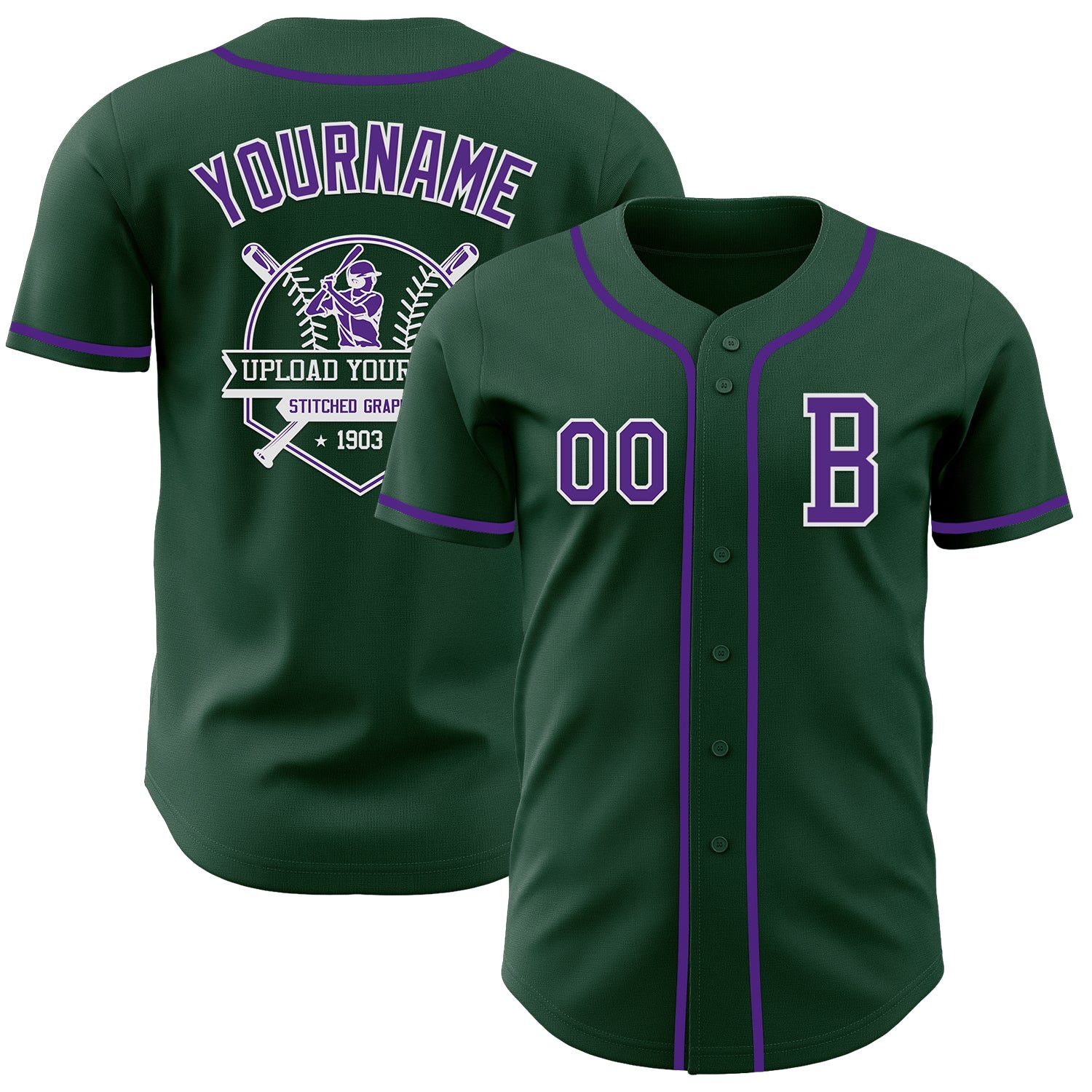 Custom Green Purple-White Authentic Baseball Jersey - Image 5