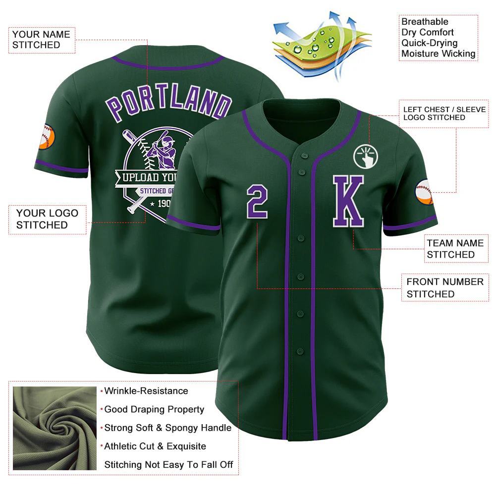 Custom Green Purple-White Authentic Baseball Jersey - Image 6