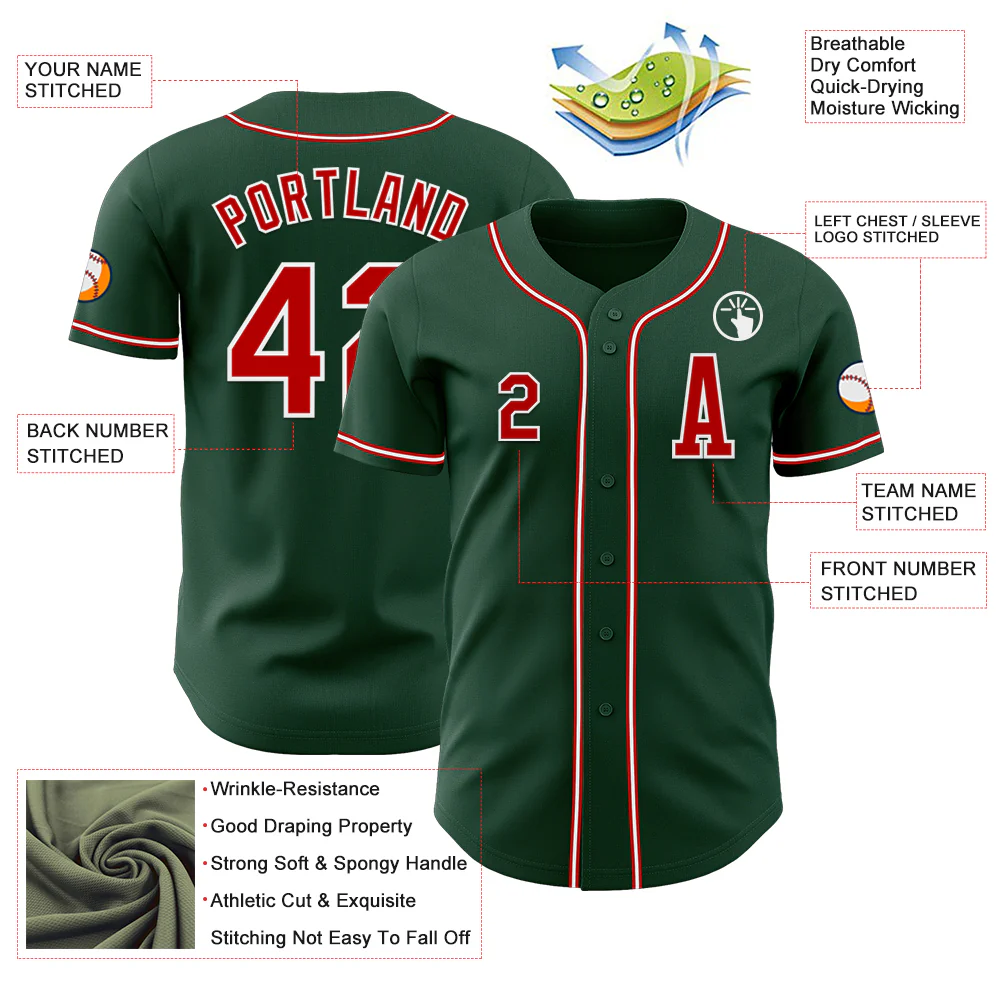 Custom Green Red-White Authentic Baseball Jersey - Image 2