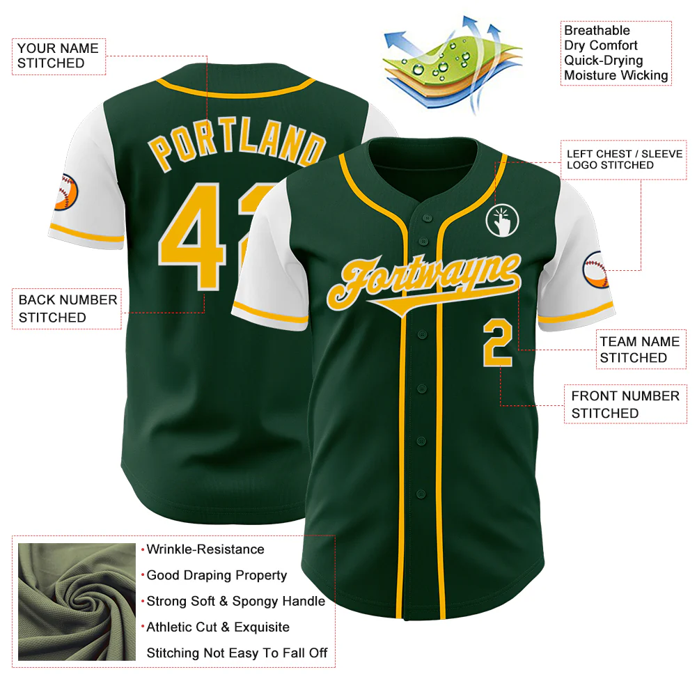 Custom Green Gold-White Authentic Two Tone Baseball Jersey - Image 3