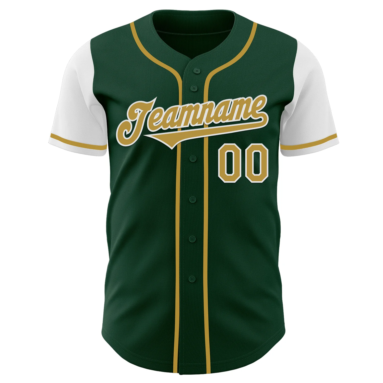 Custom Green Old Gold-White Authentic Two Tone Baseball Jersey - Image 2