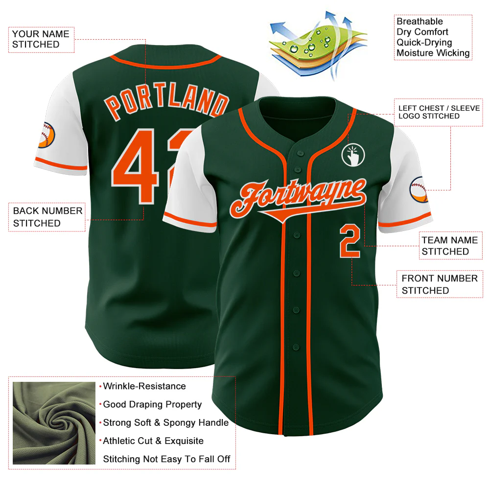 Custom Green Orange-White Authentic Two Tone Baseball Jersey - Image 3
