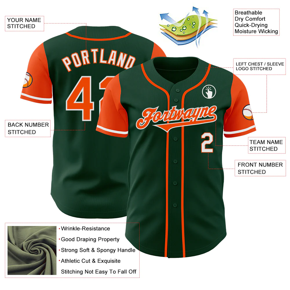 Custom Green Orange-White Authentic Two Tone Baseball Jersey - Image 3