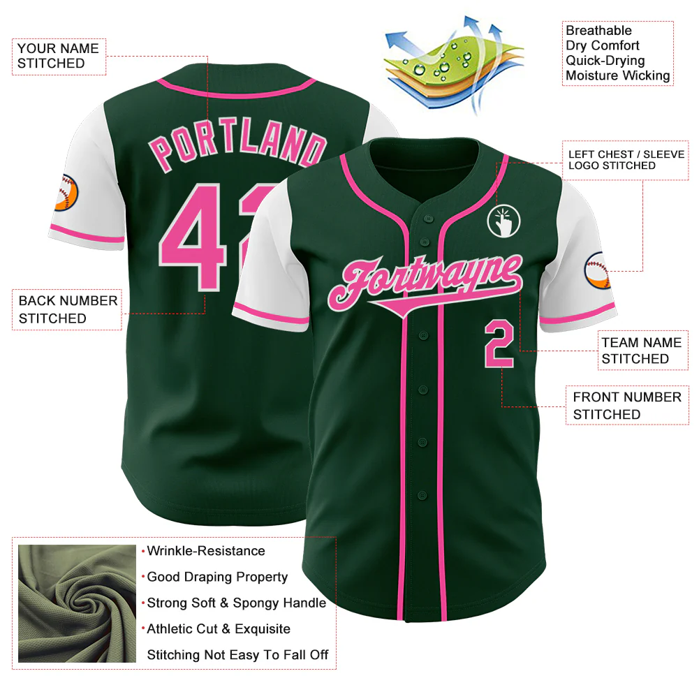 Custom Green Pink-White Authentic Two Tone Baseball Jersey - Image 3