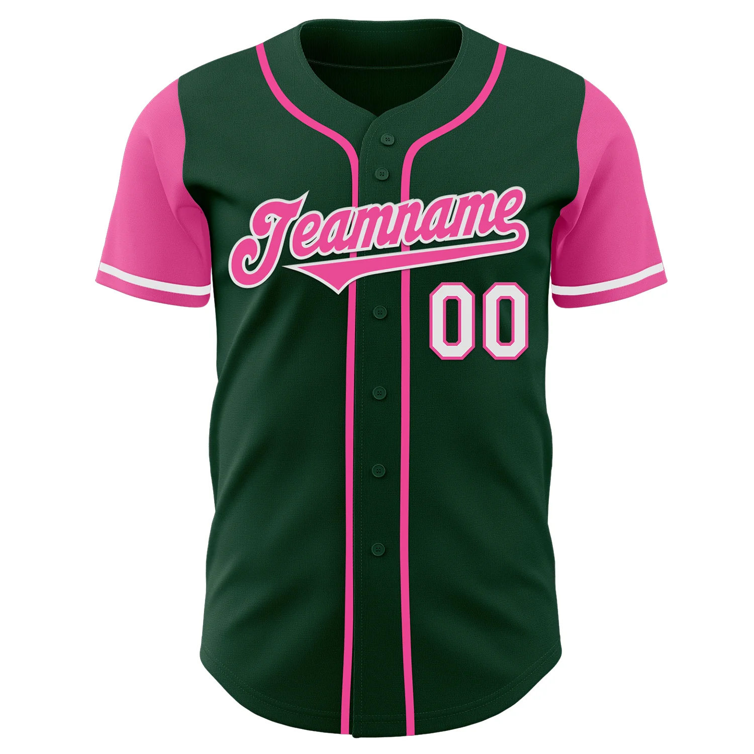 Custom Green Pink-White Authentic Two Tone Baseball Jersey - Image 2