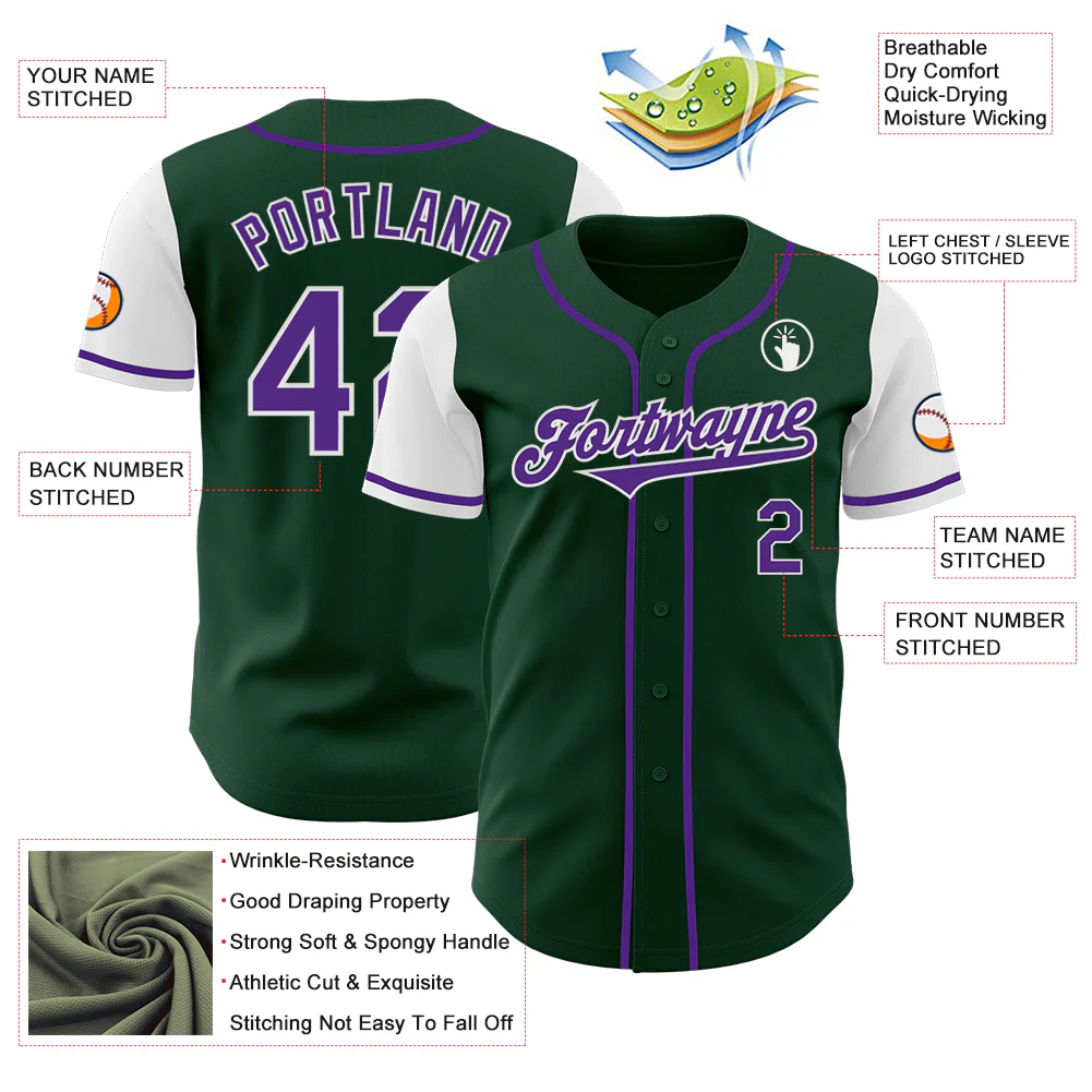 Custom Green Purple-White Authentic Two Tone Baseball Jersey - Image 3