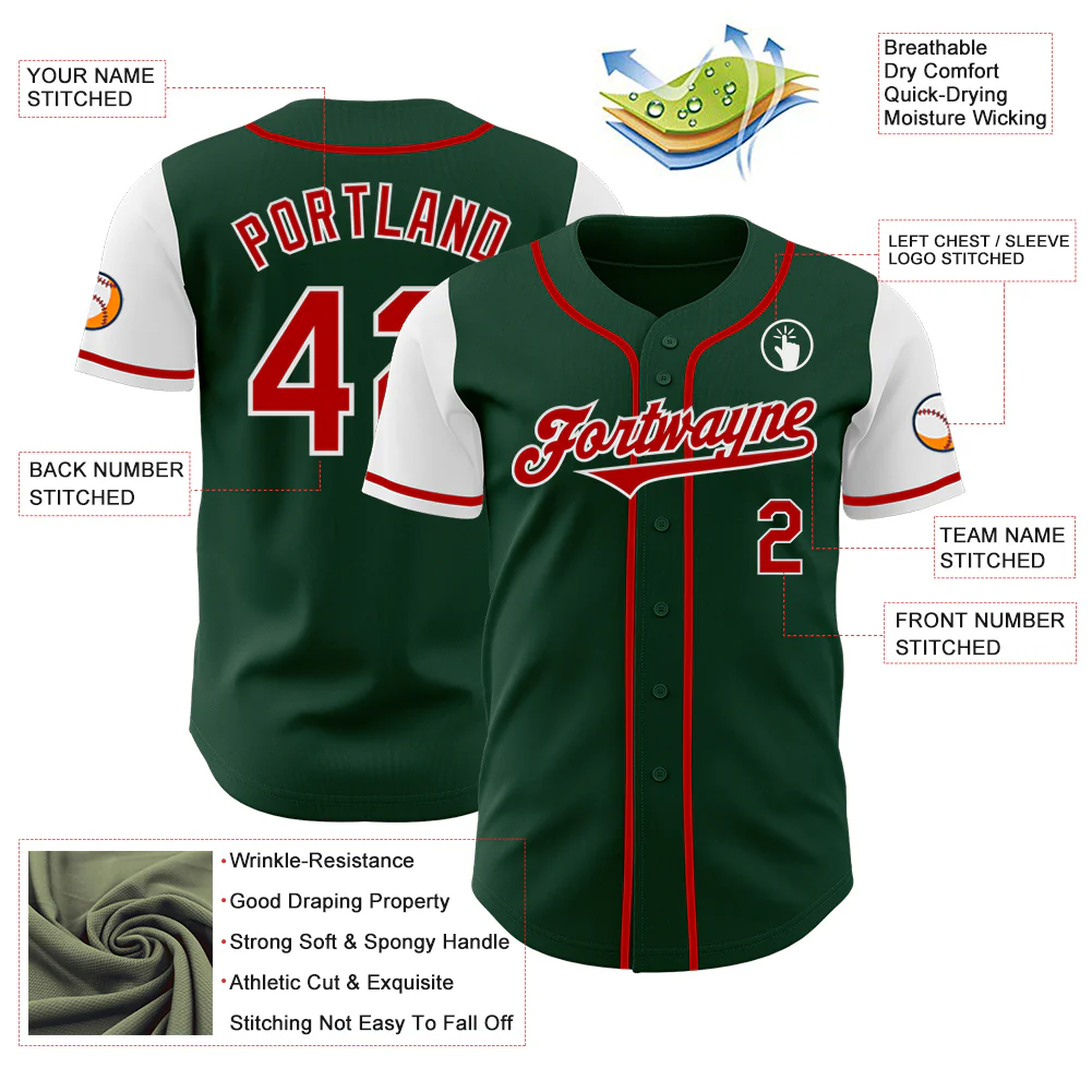 Custom Green Red-White Authentic Two Tone Baseball Jersey - Image 3
