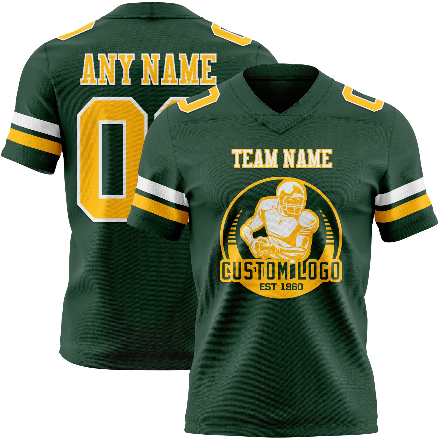 Custom Green Gold-White Authentic Football Jersey - Image 2