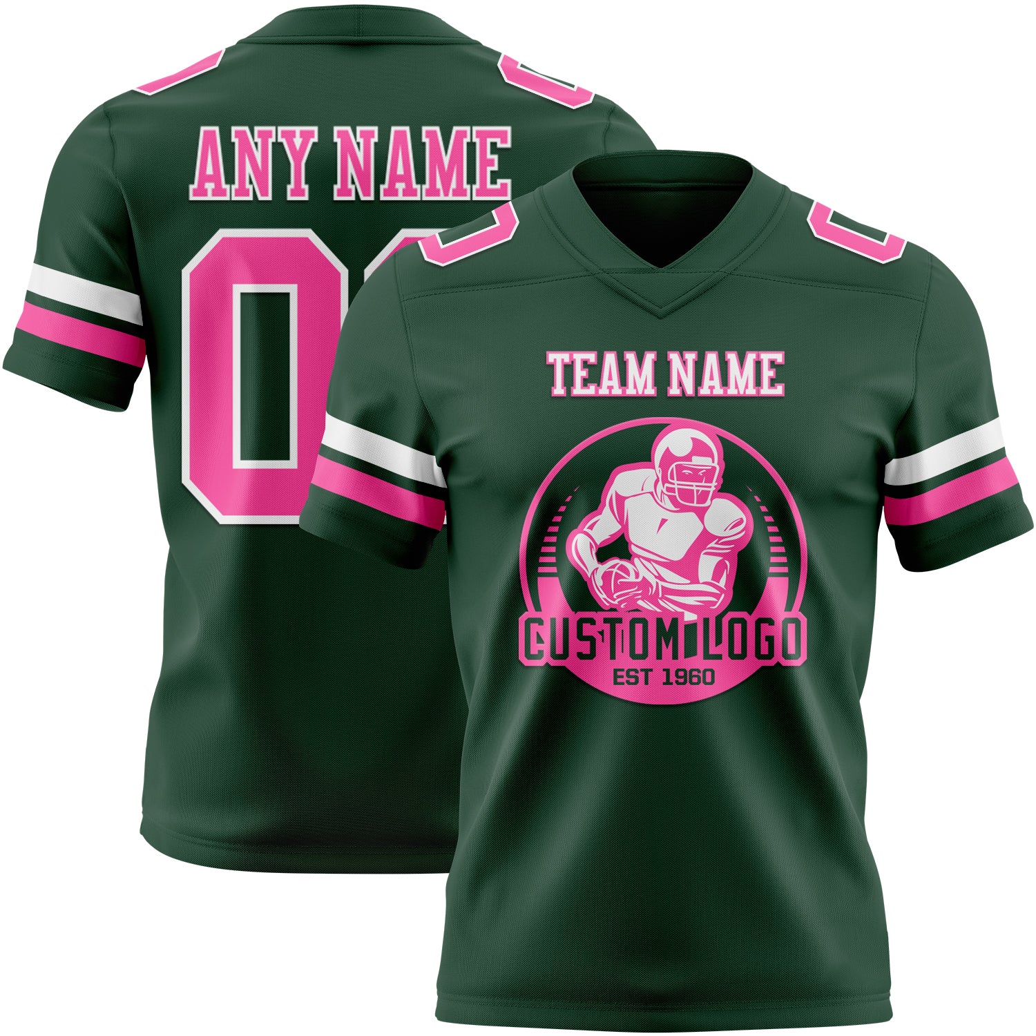 Custom Green Pink-White Authentic Football Jersey - Image 2
