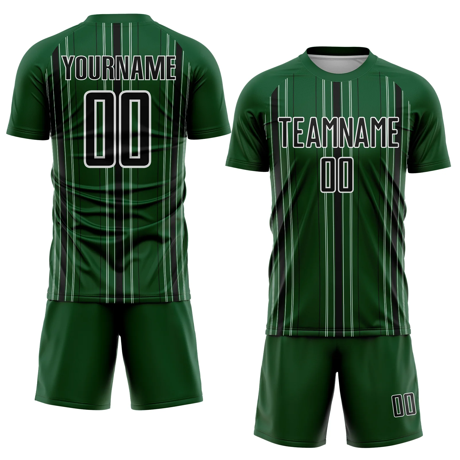 Custom Green Black-White Stripe Sublimation Soccer Uniform Jersey - Image 2