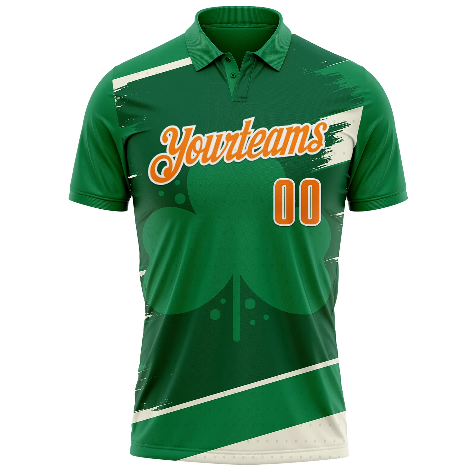 Custom Green Bay Orange-White 3D St. Patrick's Day Shamrock Performance Polo Shirt - Image 2