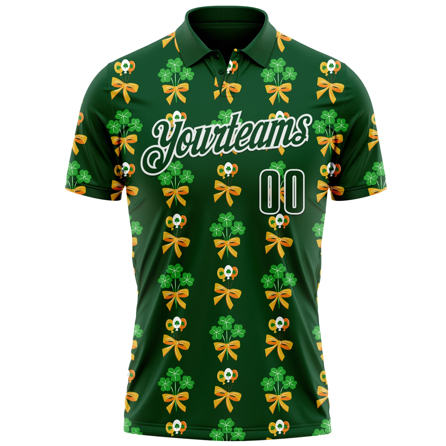 Custom Green White 3D St. Patrick's Day Shamrock Performance Polo Shirt - Image 2