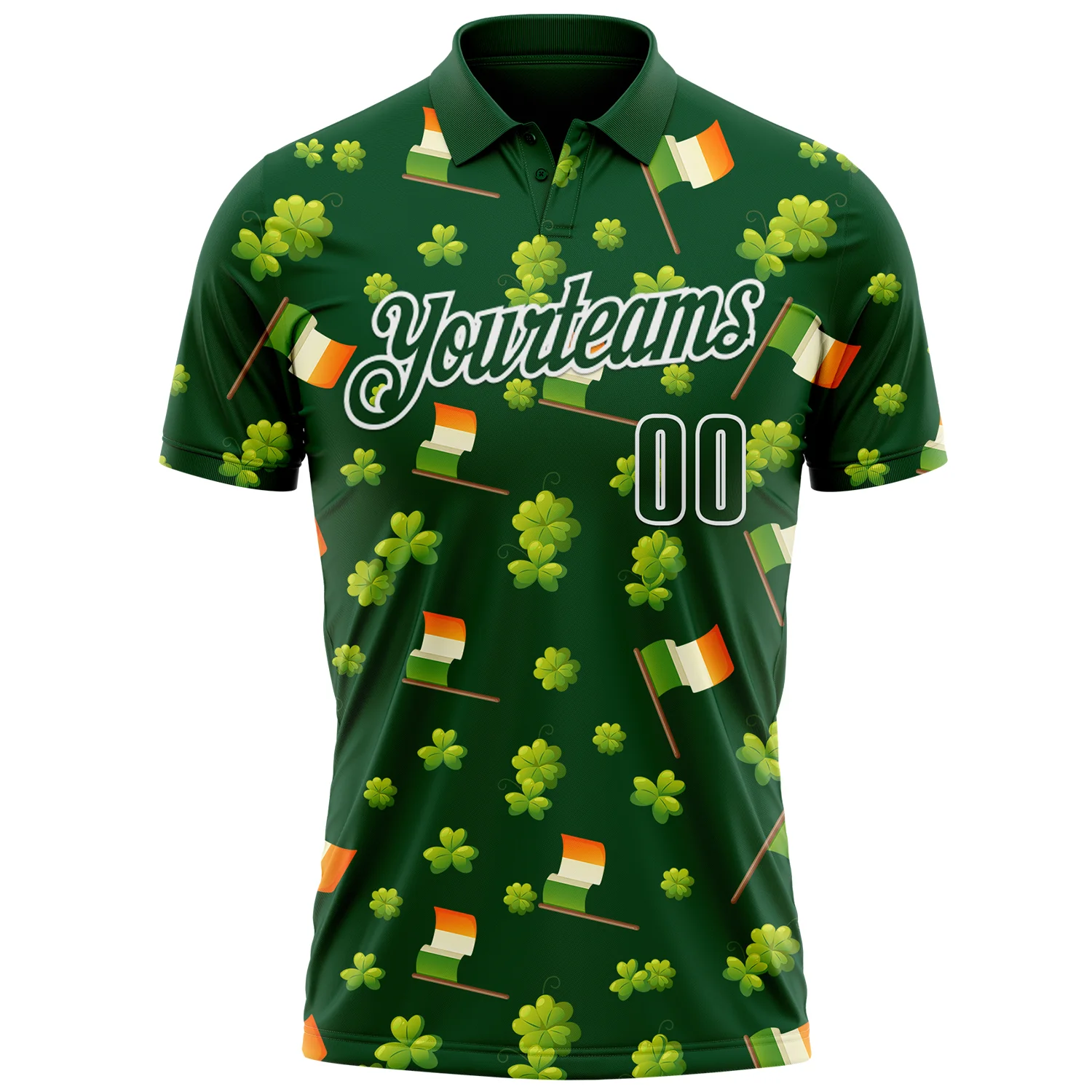 Custom Green White 3D St. Patrick's Day Shamrock Performance Polo Shirt - Image 2